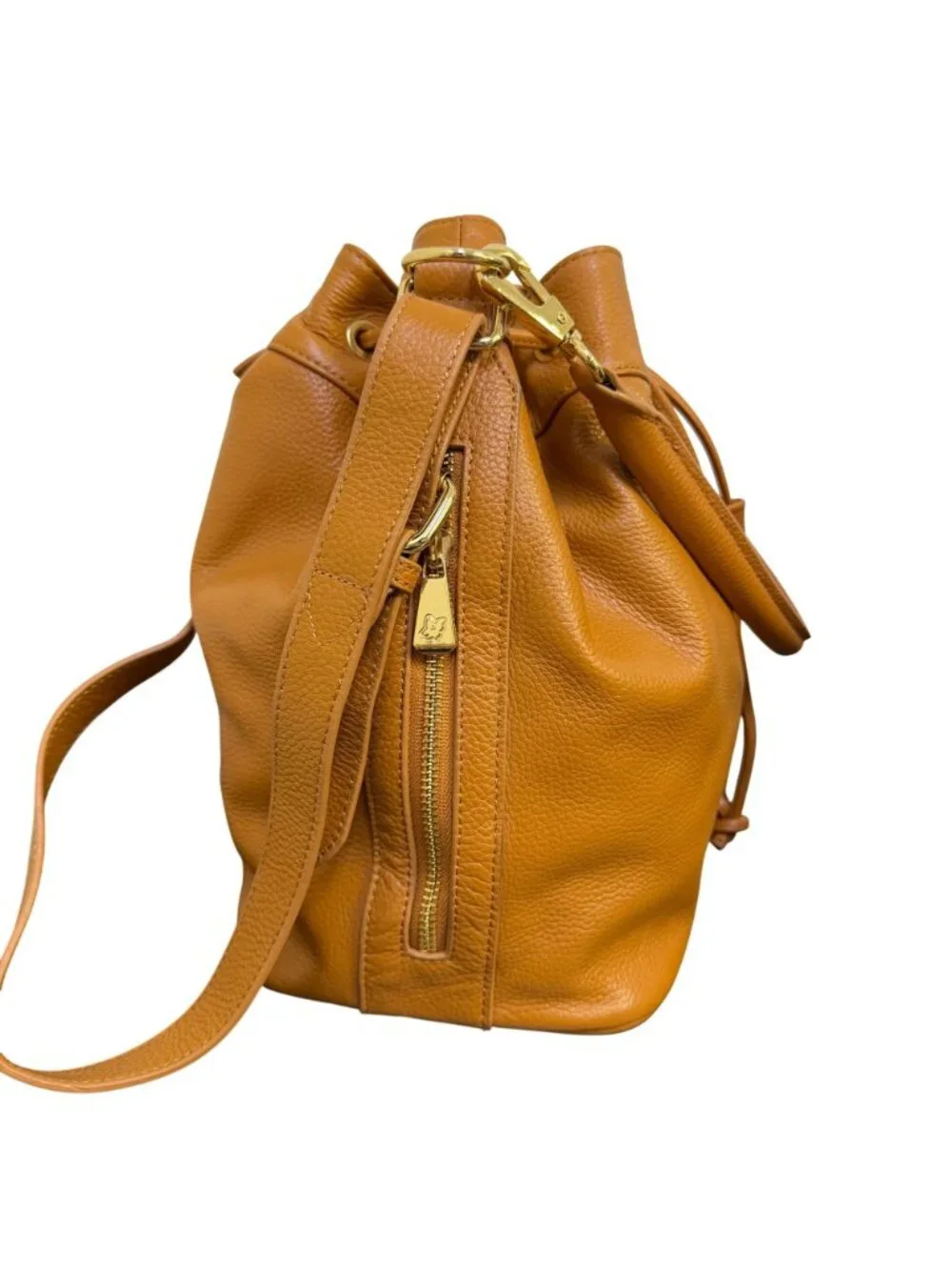 Ora Delphine Brown Leather Shoulder Bag With Gold Hardware